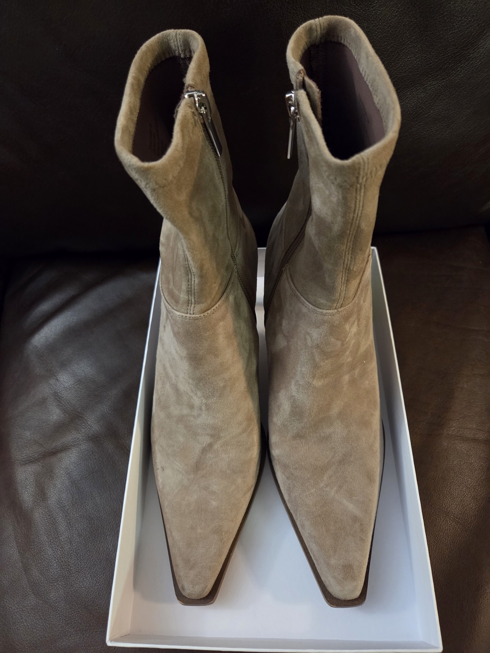Steve Madden Taupe Suede Pointed Toe Ankle Booties